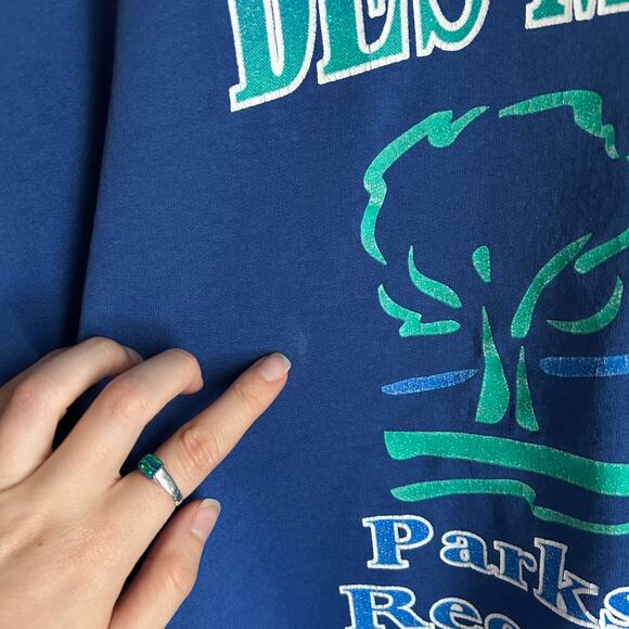Vintage Jerzees Blue Des Moines Parks & Recreation Crewneck Sweatshirt Size 2XL - Picture 6 of 11